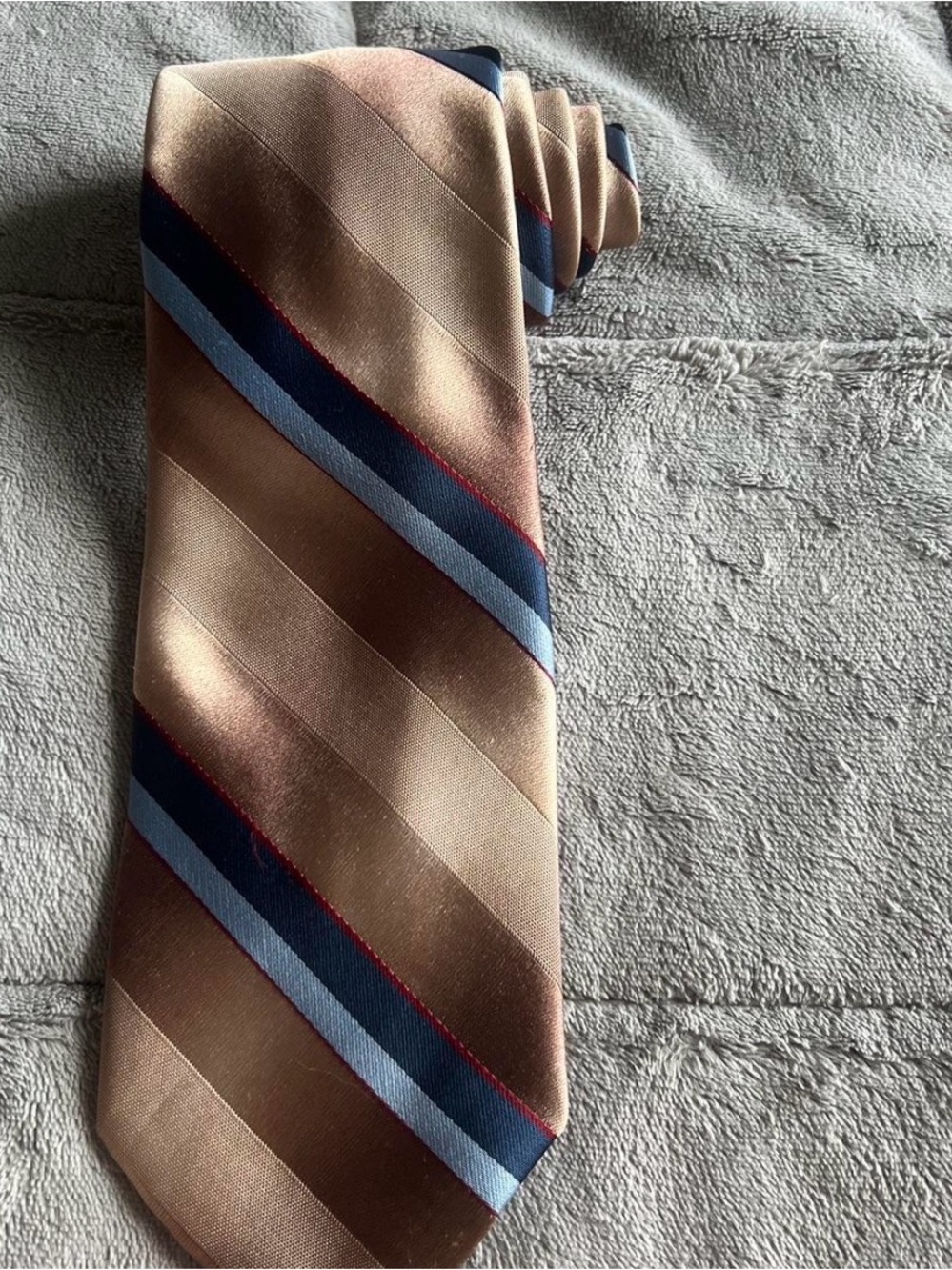 Brown Striped Men's Tie with Navy and Light Blue Accents